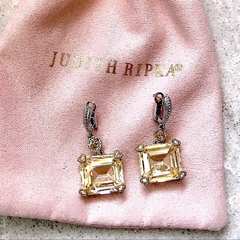 925 18K Canary Crystal & Sapphire JR TWO Earrings - Picture 11 of 11